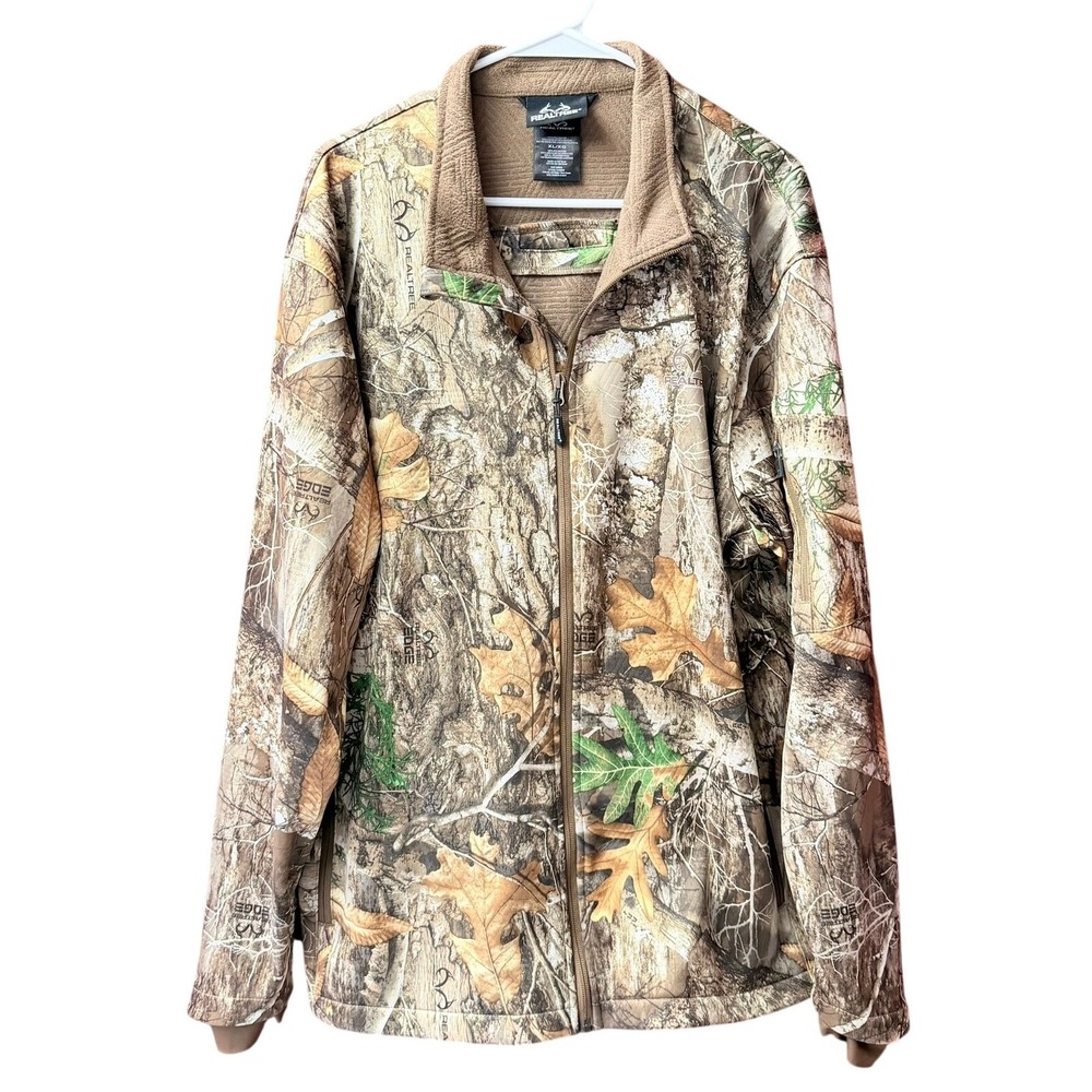 Realtree Jacket Mens XL Brown Camo Edge Scent Factor Full Zip Softshell TJ10003